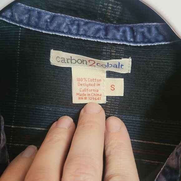 Carbon 2 Cobalt Corduroy Button Up Shirt Mens Size Small Blue Black Plaid Preppy - Picture 7 of 11
